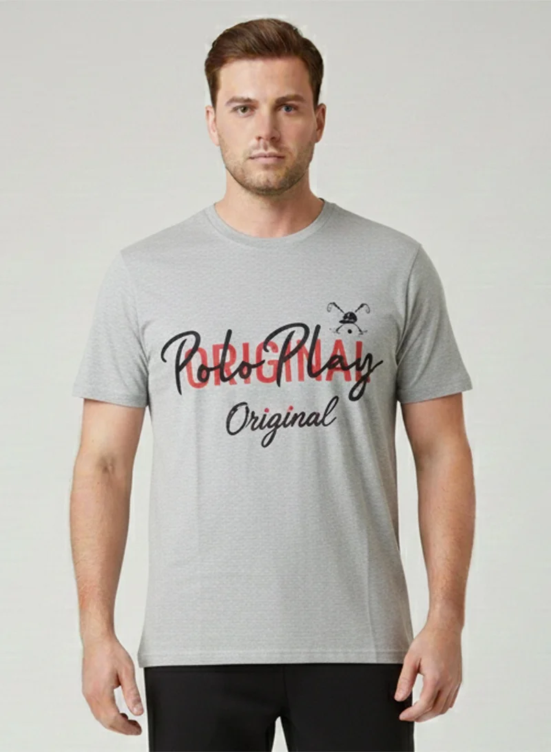 لعب البولو تيشيرت رجالي مطبوع - رمادي